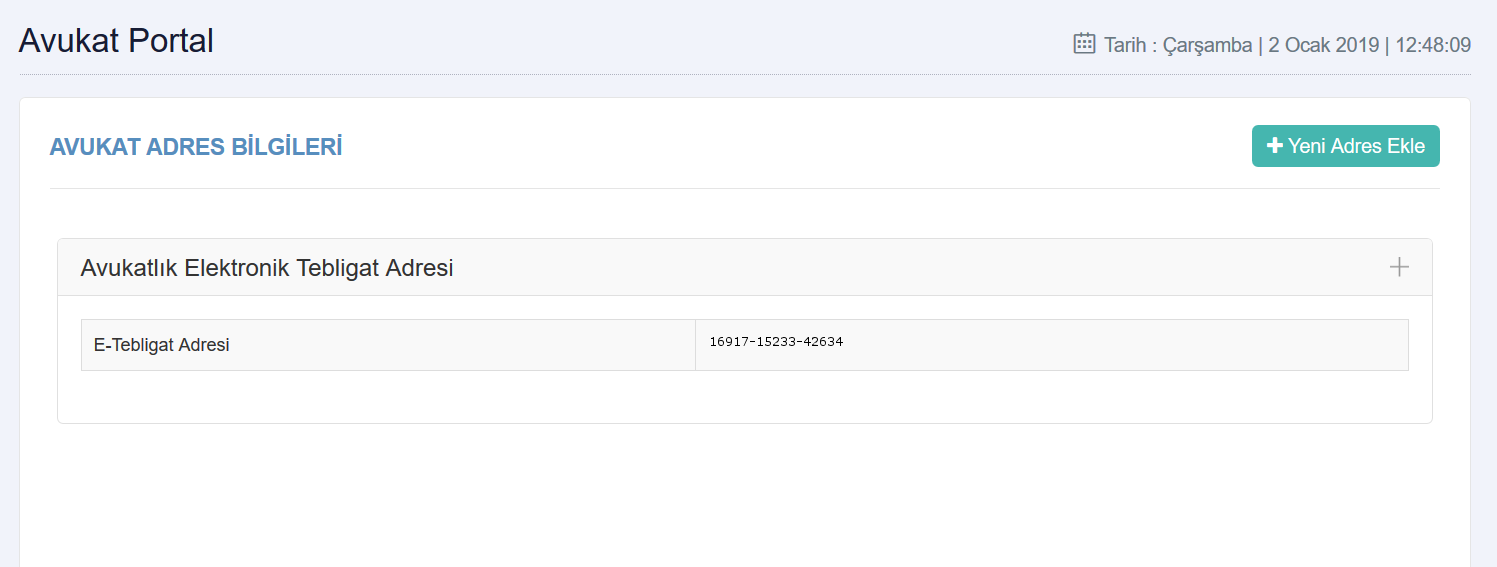 KEP iletişim bilgileri değişiklik sonrası avukatlık portalı ekran  görüntüsü